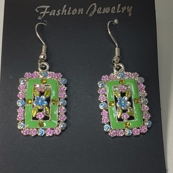 Multicolor Crystal Floral Drop Earrings – Silver-Tone Fashion Jewelry - 2-inch - Picture 5 of 7